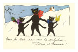French Black Cats in Snow