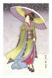 Geisha with Umbrella in Snow