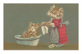 Dressed Kittens Bathing