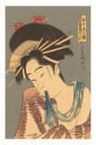 Buy Japanese Woodblock, Woman with Scarf in Mouth at AllPosters.com