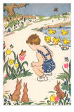 Child with Ducklings, Rabbits and Tulips