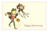 Dapper Frog with Bouquet, Happy Anniversary