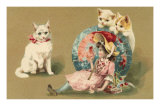 Little Girl with Three Kittens