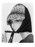 Nicole de la Marge in an Otto Lucas Jersey Scarf over an Ocelot Hat, 1964