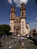 Group of People in Front of Cathedral, Santa Prisca Cathedral, Plaza Borda, Taxco, Guerrero, Mexico