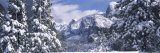 Mountains and Waterfall in Snow, Tunnel View, Half Dome, Yosemite National Park, California