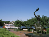 Statue in Park with Boat in Back, Waving Girl Statue, Savannah River, Chatham County, Georgia