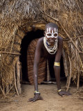 Young Karo Girl in the Doorway of Her Hut in the Village of Duss, Omo River, Southwestern Ethiopia