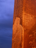 Khentii Province, Sunrise on a Carved Obelisk Dedicated to Genghis Khan, Mongolia