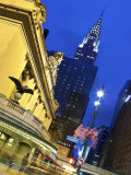 New York City, Manhattan, Grand Central Station and the Chrysler Building Illuminated at Dusk, USA