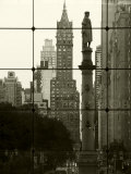 New York City, Manhattan, Statue of Christopher Columbus in Columbus Circle Viewed Through a Glass 