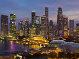 Singapore, Singapore Skyline Financial District Illuminated at Dusk, Asia
