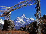Amma Dablam, Framed by Prayer Flags, One of Most Distinctive Mountains Lining Khumbu Valley, Nepal