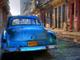 Blue Car in Havana, Cuba, Caribbean Photographic Print