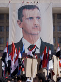 Supporters at a Rally in Downtown Damascus Endorsing President Bashar Al-Assad