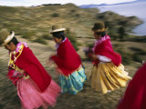 Aymara Women Dance and Spin in Festival of San Andres Celebration, Isla Del Sol, Bolivia