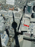 Cn Tower at 533 M or 1,815 Ft High, Canada's Wonder of World, Casting Shadow over Downtown Toronto