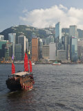 One of Last Remaining Chinese Sailing Junks on Victoria Harbour, Hong Kong, China, Asia