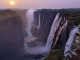 Sunset over Magnificent Victoria Falls, One of Natural Wonders of World