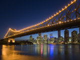 Brisbane City Skyline at Dusk, Queensland, Story Bridge Illuminated, Brisbane River, Australia