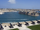 Cannons of Battery High on Defensive Wall of Valletta Protect Entrance to Grand Harbour, Malta