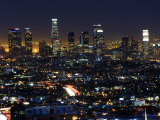 California, Los Angeles, City Lights and Downtown District Skyscrapers, USA