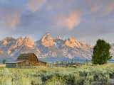 Historic Barn, Mormon Row and Teton Mountain Range, Grand Teton National Park, Wyoming, USA