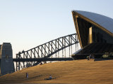 Dusk Light Paints Steps of Sydney Opera House with Backdrop of Harbour Bridge, Sydney, Australia