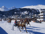 Trotting Race with Jockeys Driving Horse-Drawn Sleighs on the Frozen Lake at St Moritz