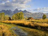 Historic Barn, Mormon Row and Teton Mountain Range, Grand Teton National Park, Wyoming, USA
