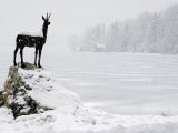 Bronze Statue of Slovenian Antelope in the Snow, Slovenia
