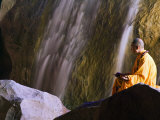 Monk Demonstrating Meditation at Zen Music Shaolin Grand Ceremony, Shaolin, Henan Province, China