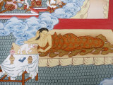 Thangka Painting of Buddha's Mother Dreaming of a White Elephant, Bhaktapur, Nepal, Asia