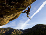 Climber Tackles Difficult Route on Overhang at the Cliffs of Margalef, Catalunya