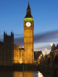 The Houses of Parliament, Big Ben and Westminster Bridge at Dusk, Westminster, London
