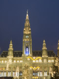 Rathaus with Christmas Decorations at Rathausplatz at Twilight, Innere Stadt, Vienna