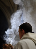 Monk Holding an Incense Bowl During an Ecumenical Celebration, Paris, France, Europe