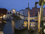 Gondolas Moored on the Grand Canal at Riva Del Vin, with Rialto Bridge Behind, Venice, Veneto
