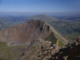 Walkers Approaching the Summit of Mount Snowdon from the Ridge of Y Lliwedd National Park