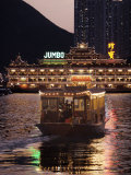 Ferry Sailing Towards Jumbo Floating Restaurant at Dusk, Aberdeen Harbour, Hong Kong, China, Asia