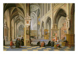 Buy Church interior, with People at Prayer in the Foreground and a Small Procession in the Main Aisle at AllPosters.com