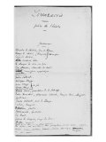 Original Manuscript of 'Lorenzaccio', List of Characters, 1834