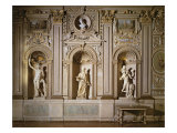 Buy Galleria Carracci', Gilded Stuccoed Wall Decoration with Niches Containing Marble Sculpture at AllPosters.com