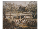 Archaeologists Catherwood and Stephens Measuring Temple of Tulum, Yucatan, Mexico