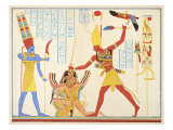 Buy God Amun Offers Sickle Weapon to Pharaoh Ramesses III as he Strikes Two Captured Enemies at AllPosters.com