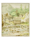 Buy Nordic Landscape with Wooden Hut and Weir at AllPosters.com