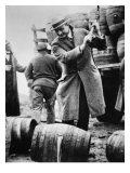 US Federal Agent Broaching a Beer Barrel from an Illegal Cargo During the American Prohibition Era