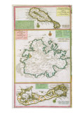 St. Kitts, Antigua and Bermuda, detail from a map of English Colonies in Caribbean