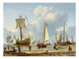 Ships in Calm Water with Figures by the Shore