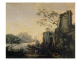 Buy River Landscape with Boats and Ruins at AllPosters.com
